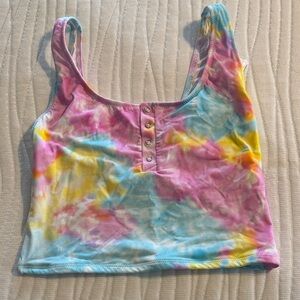 Multicolor Tie-Dye Crop Top with Buttons